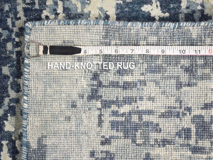 Modern / Contemporary hand-knotted wool/silk runner in Blue, 3'8" x 17'2" — SKU O066984 (view 6)
