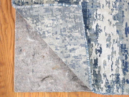 Modern / Contemporary hand-knotted wool/silk runner in Blue, 2'7" x 12'2" — SKU O066985 (view 2)
