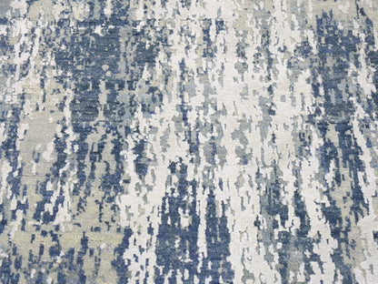 Modern / Contemporary hand-knotted wool/silk runner in Blue, 2'7" x 12'2" — SKU O066985 (view 4)