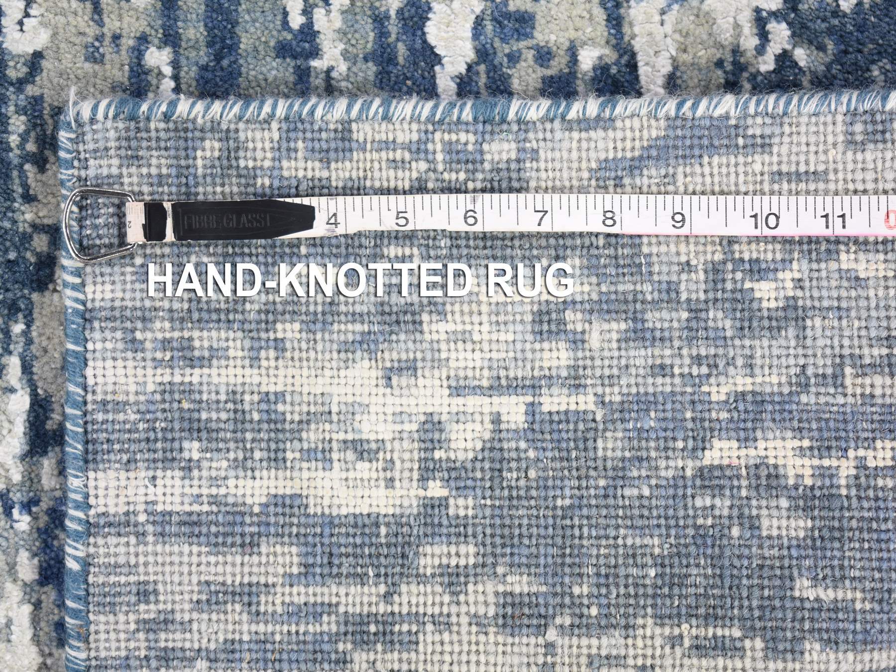 Modern / Contemporary hand-knotted wool/silk runner in Blue, 2'7" x 12'2" — SKU O066985 (view 6)