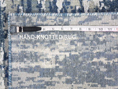 Modern / Contemporary hand-knotted wool/silk runner in Blue, 2'7" x 12'2" — SKU O066985 (view 6)