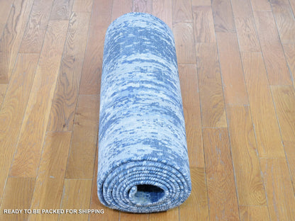 Modern / Contemporary hand-knotted wool/silk runner in Blue, 2'7" x 12'2" — SKU O066985 (view 7)