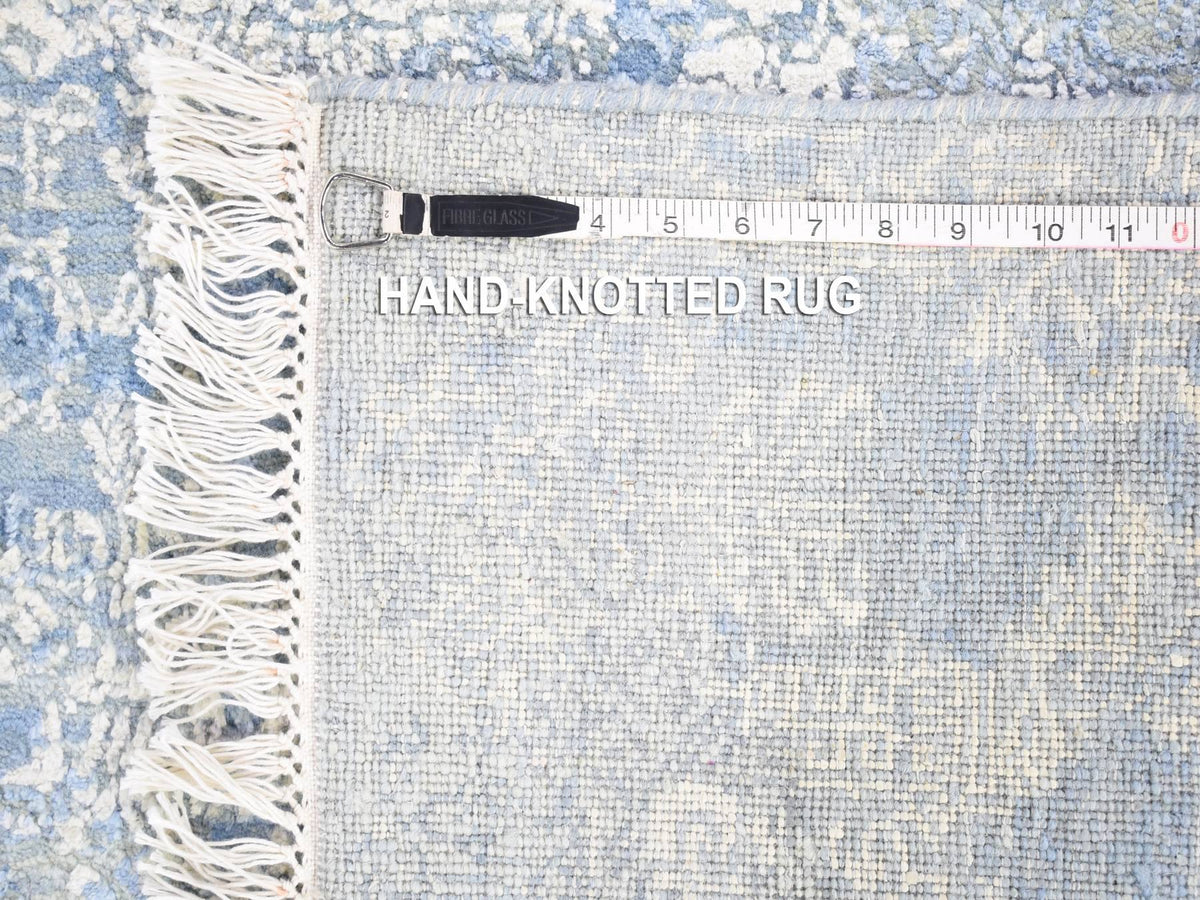 Modern / Contemporary hand-knotted wool/silk rug in Blue, 6' x 9'3" — SKU O066986 (view 6)