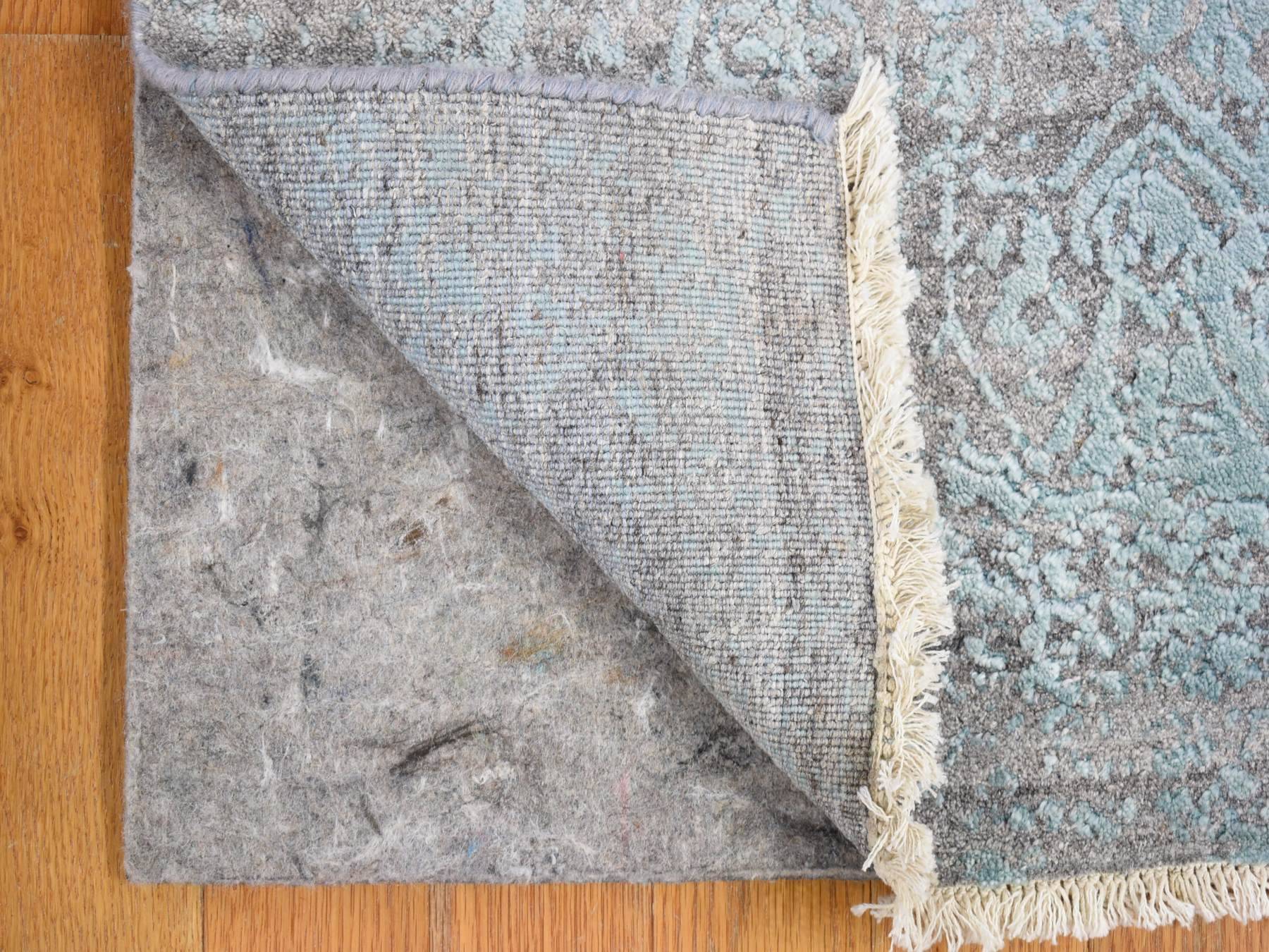 Transitional hand-knotted wool/silk runner in Blue, 2'7" x 14' — SKU O066988 (view 2)