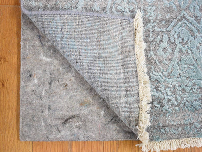 Transitional hand-knotted wool/silk runner in Blue, 2'7" x 14' — SKU O066988 (view 2)