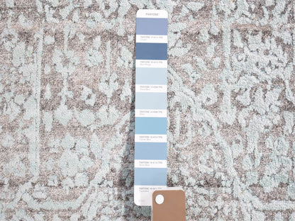 Transitional hand-knotted wool/silk runner in Blue, 2'7" x 14' — SKU O066988 (view 4)