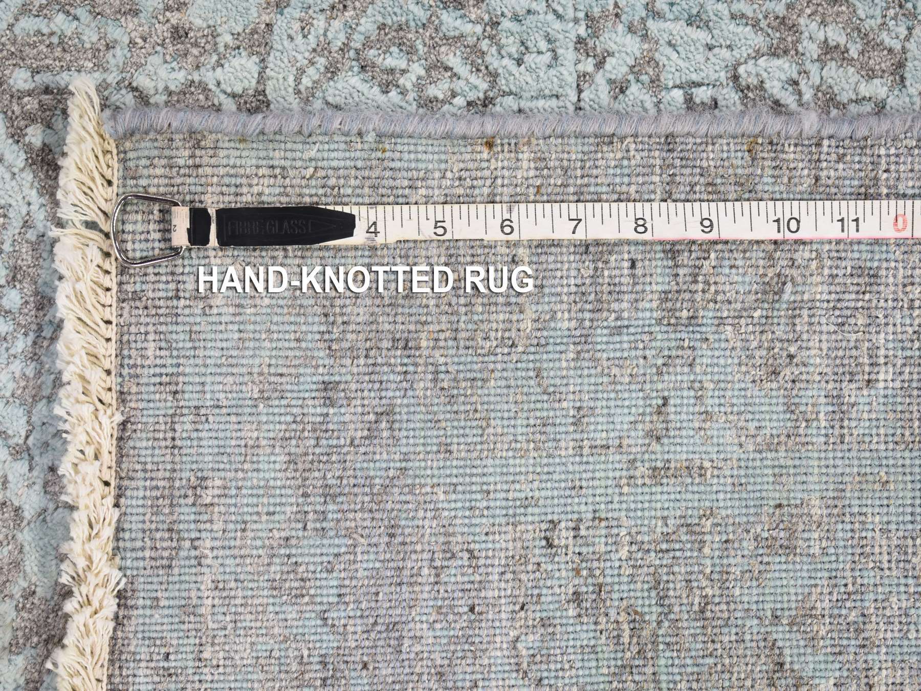 Transitional hand-knotted wool/silk runner in Blue, 2'7" x 14' — SKU O066988 (view 6)