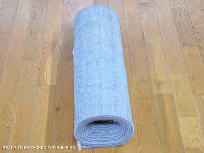 Transitional hand-knotted wool/silk runner in Blue, 2'7" x 14' — SKU O066988 (view 7)