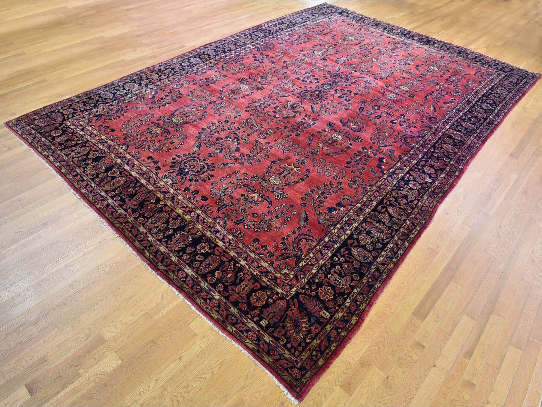 Sarouk Antique hand-knotted wool rug in Red & Navy Blue, 12'4" x 19'3" — SKU O066991 (view 2)