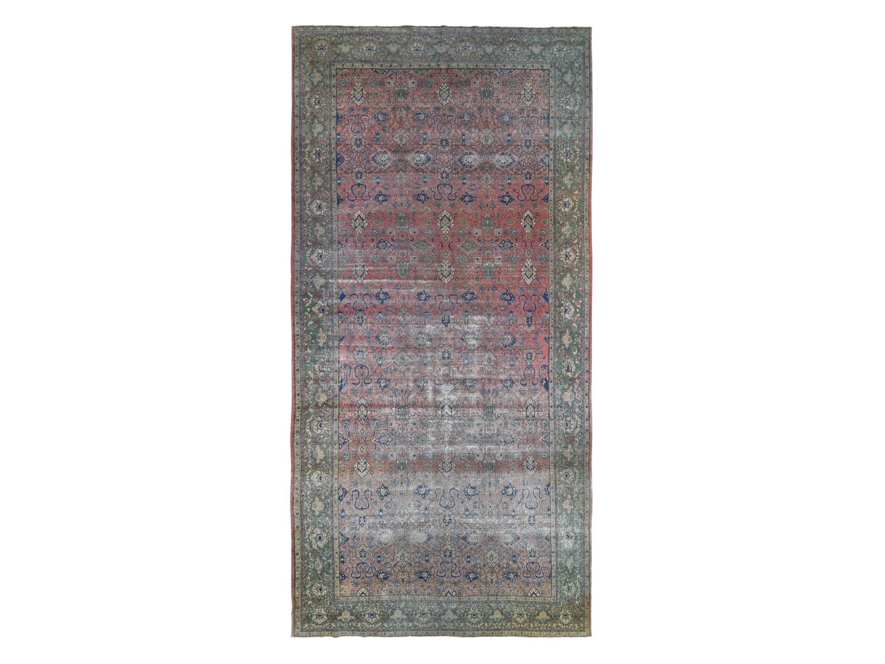 Sivas Antique hand-knotted wool rug in Pink & Green, 9'2" x 19'2" — SKU O066995
