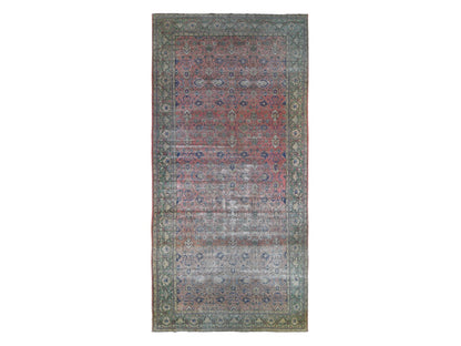 Sivas Antique hand-knotted wool rug in Pink & Green, 9'2" x 19'2" — SKU O066995