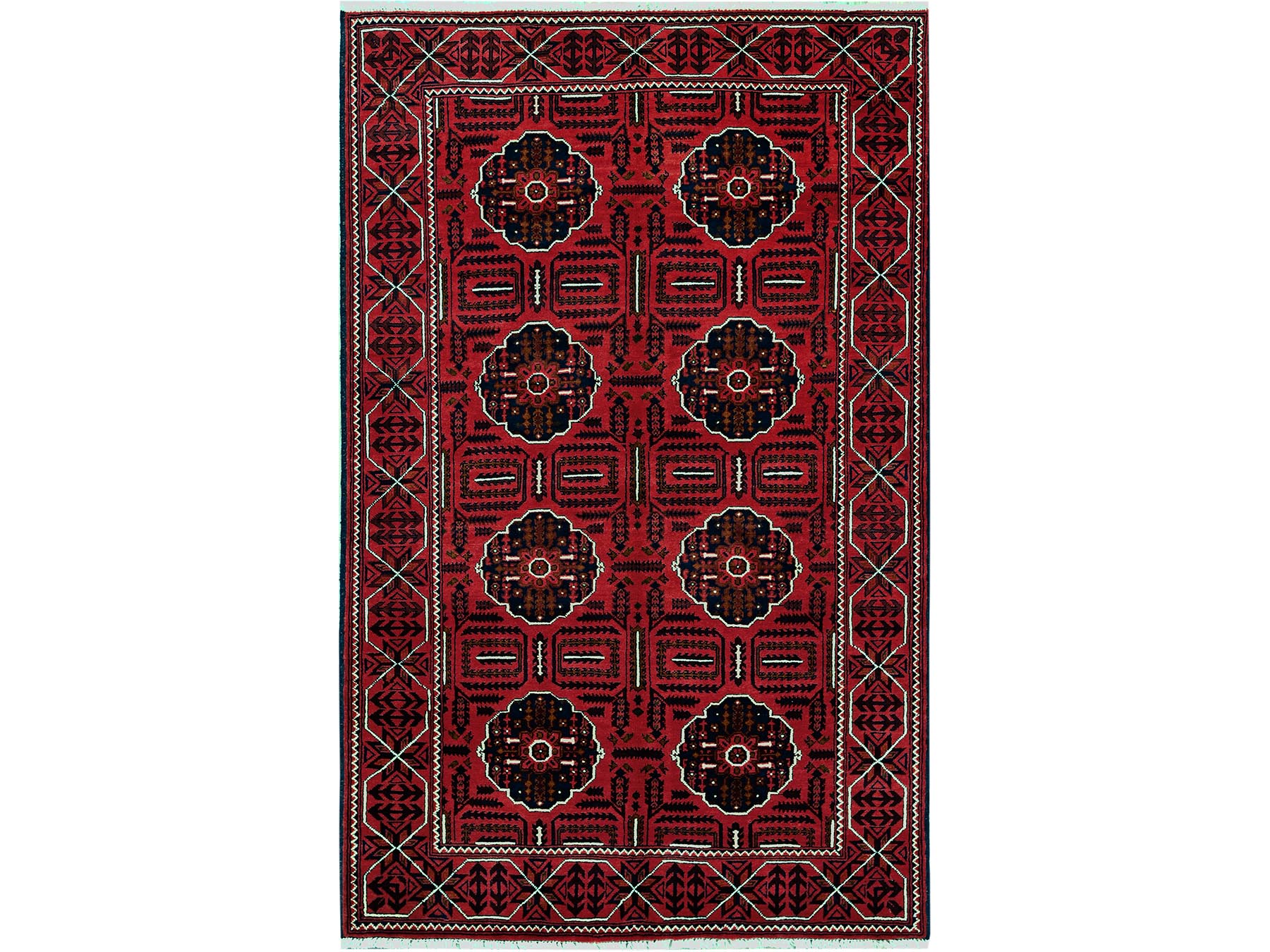 Tribal Tribal & Geometric hand-knotted wool rug in Red, 3'11" x 6'4" — SKU O0669