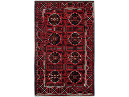 Tribal Tribal & Geometric hand-knotted wool rug in Red, 3'11" x 6'4" — SKU O0669