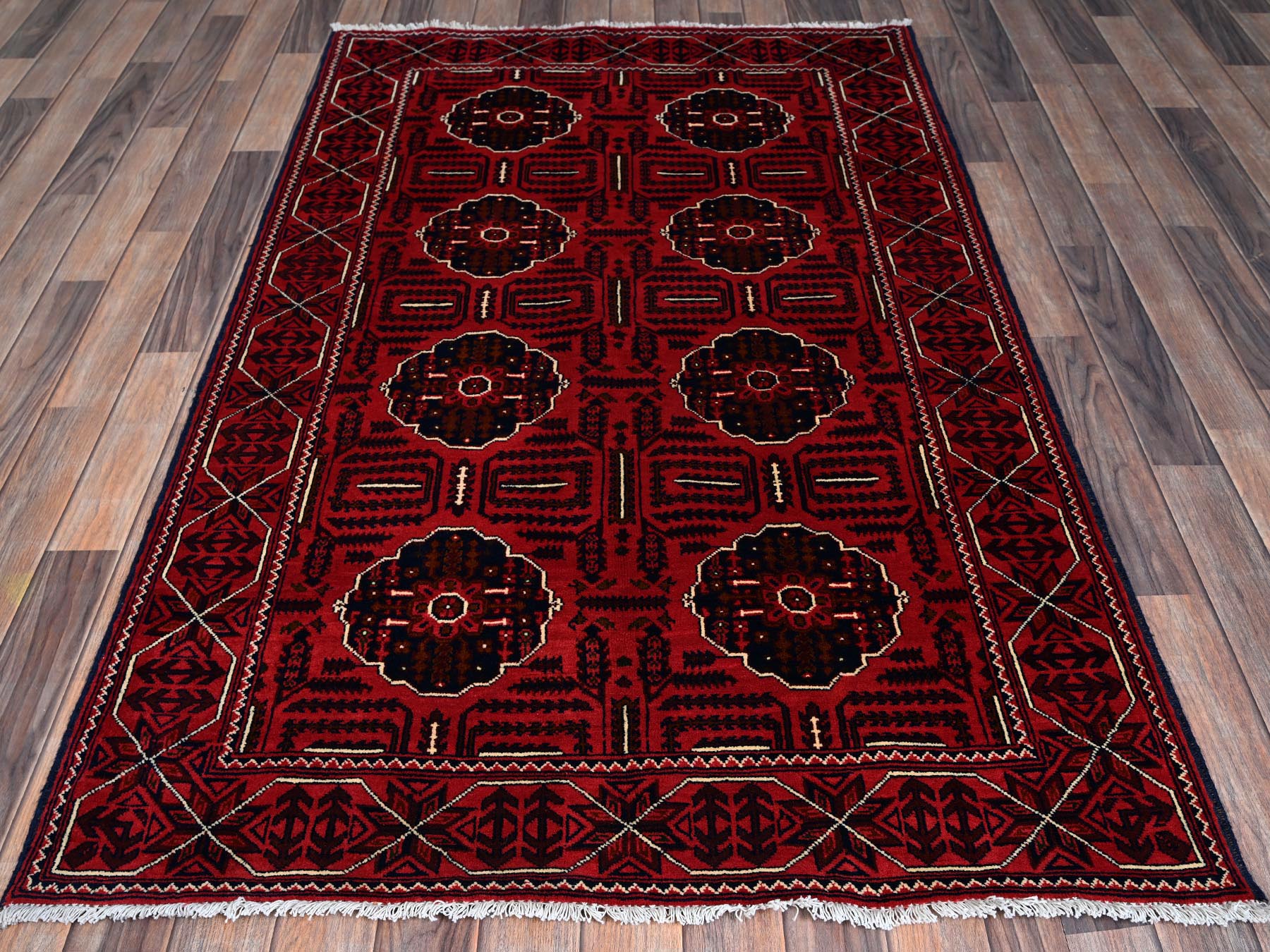 Tribal Tribal & Geometric hand-knotted wool rug in Red, 3'11" x 6'4" — SKU O0669 (view 2)