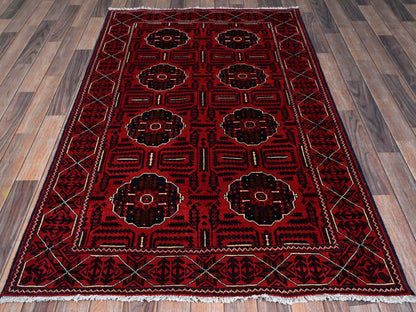 Tribal Tribal & Geometric hand-knotted wool rug in Red, 3'11" x 6'4" — SKU O0669 (view 2)