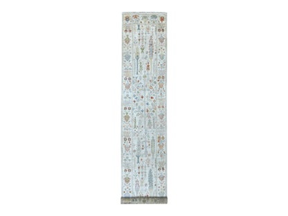 Ivory 2'9" x 15'6" Oushak And Peshawar Hand knotted Wool Rug - Sku: O067025