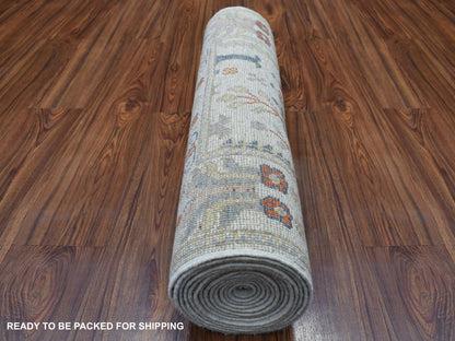 Ivory 2'9" x 15'6" Oushak And Peshawar Hand knotted Wool Rug - Sku: O067025