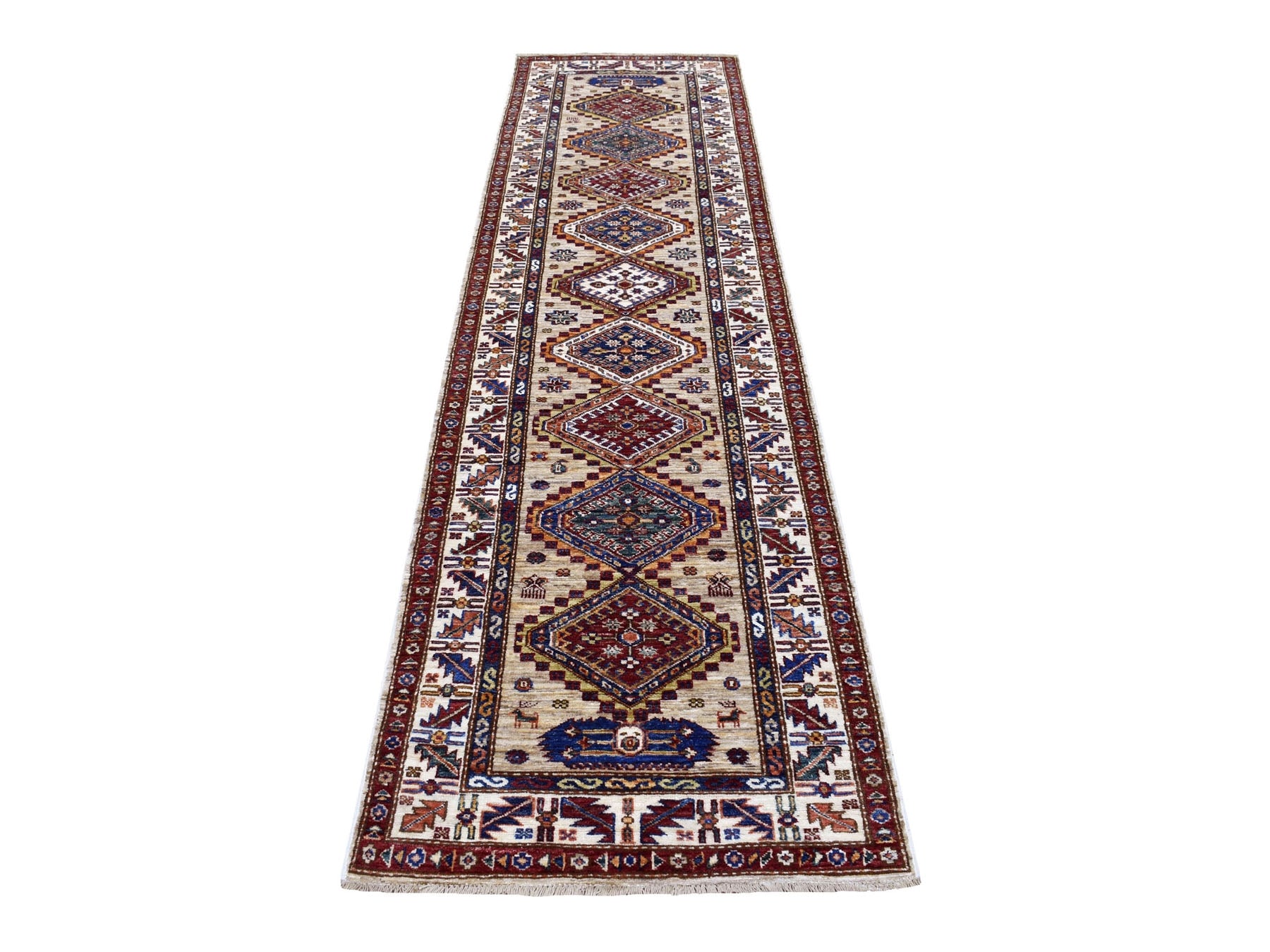 Beige 2'8" x 10'0" Tribal Hand knotted Wool Rug - Sku: O067085