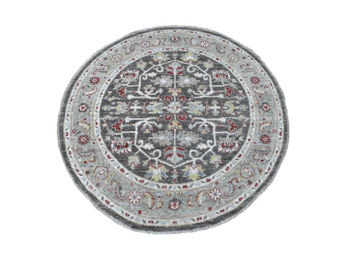 Heriz Oushak hand-knotted wool rug in Gray, 4' x 4' — SKU O067172