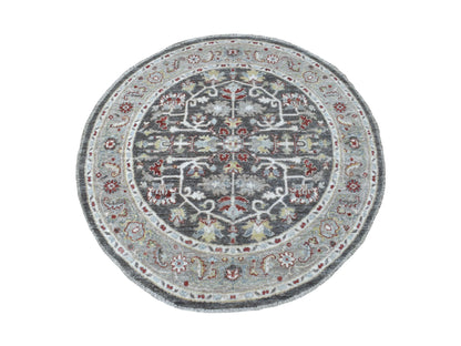 Grey 4'0" x 4'0" Oushak And Peshawar Hand knotted Wool Rug - Sku: O067172