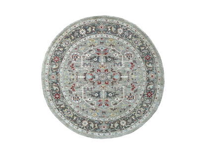 Grey 5'8" x 5'9" Oushak And Peshawar Hand knotted Wool Rug - Sku: O067189