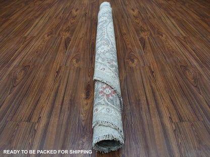 Grey 5'8" x 5'9" Oushak And Peshawar Hand knotted Wool Rug - Sku: O067189