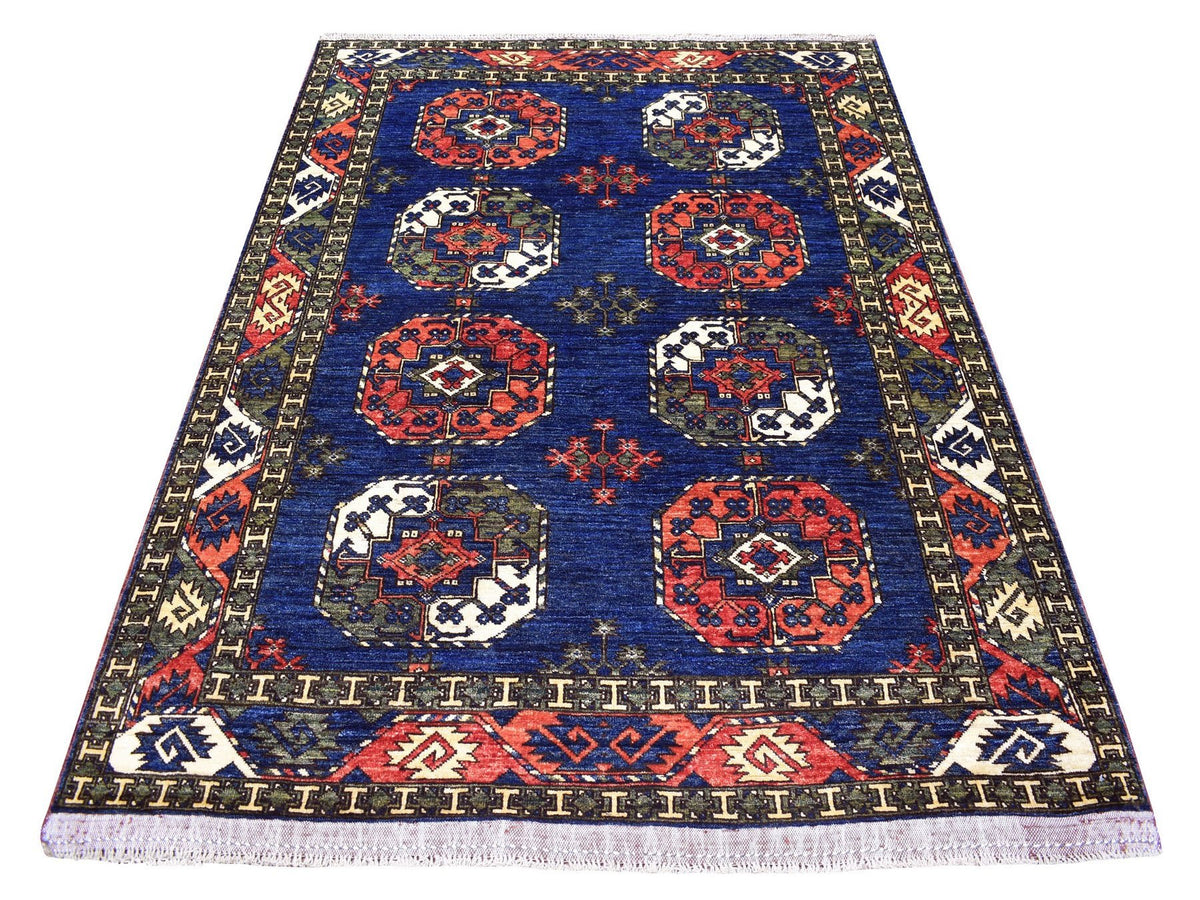 Ersari Tribal & Geometric hand-knotted wool rug in Blue, 5' x 6'10" — SKU O067214