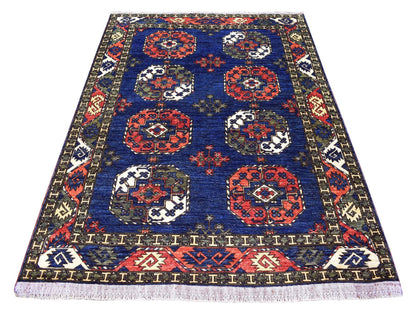 Ersari Tribal & Geometric hand-knotted wool rug in Blue, 5' x 6'10" — SKU O067214