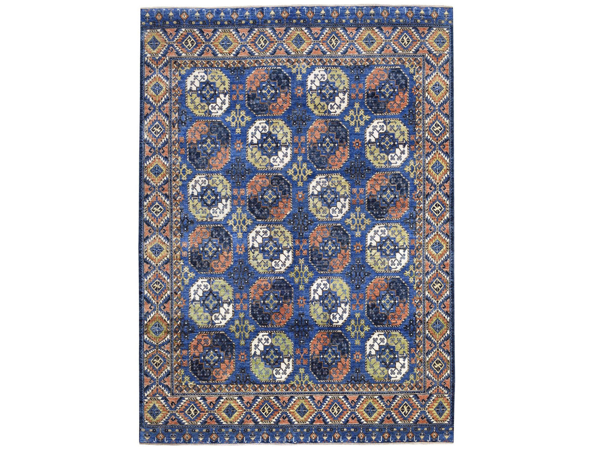 Ersari Tribal & Geometric hand-knotted wool rug in Blue, 9'5" x 12' — SKU O067263