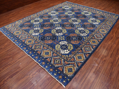 Ersari Tribal & Geometric hand-knotted wool rug in Blue, 9'5" x 12' — SKU O067263 (view 3)