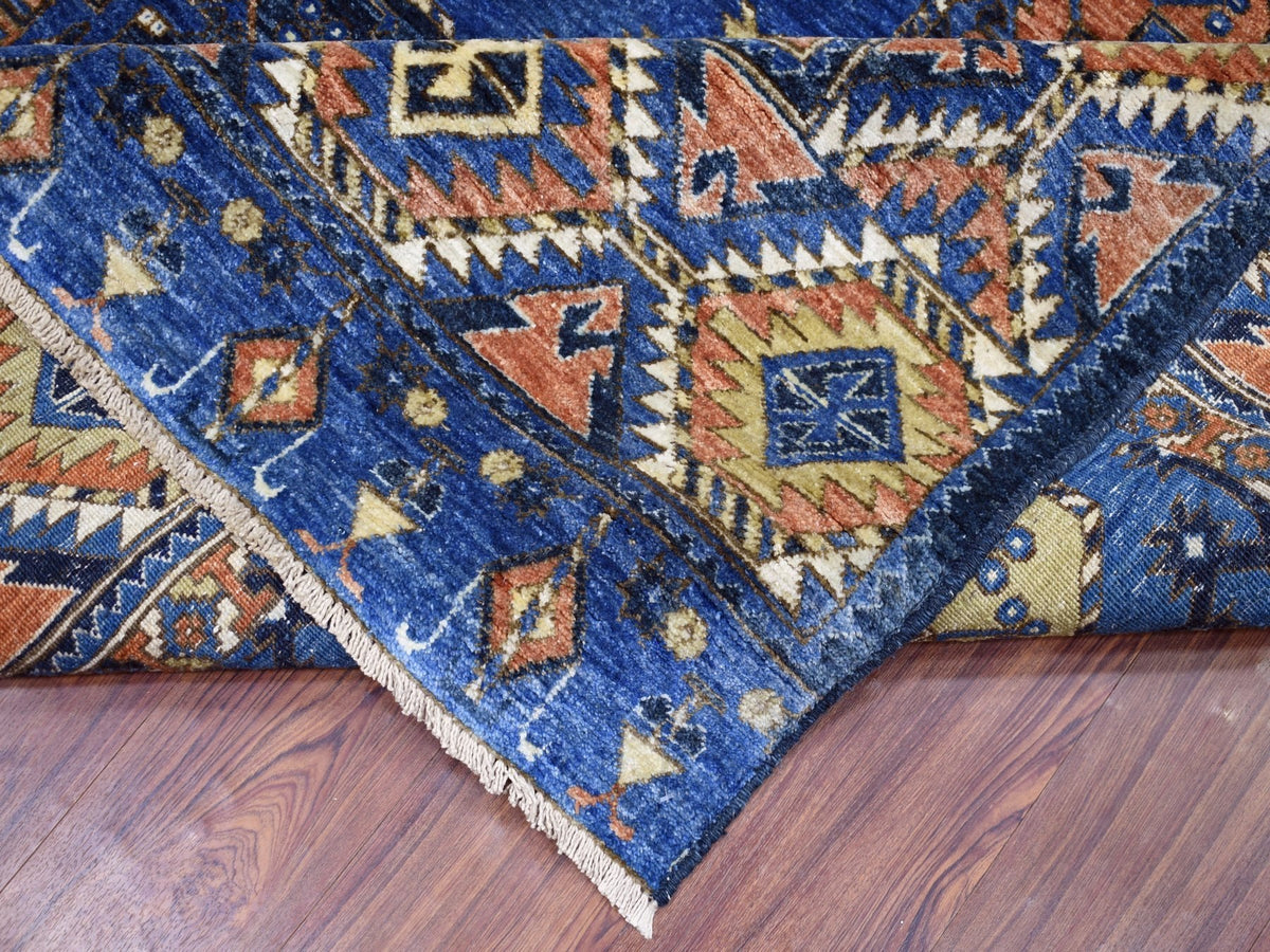 Ersari Tribal & Geometric hand-knotted wool rug in Blue, 9'5" x 12' — SKU O067263 (view 6)
