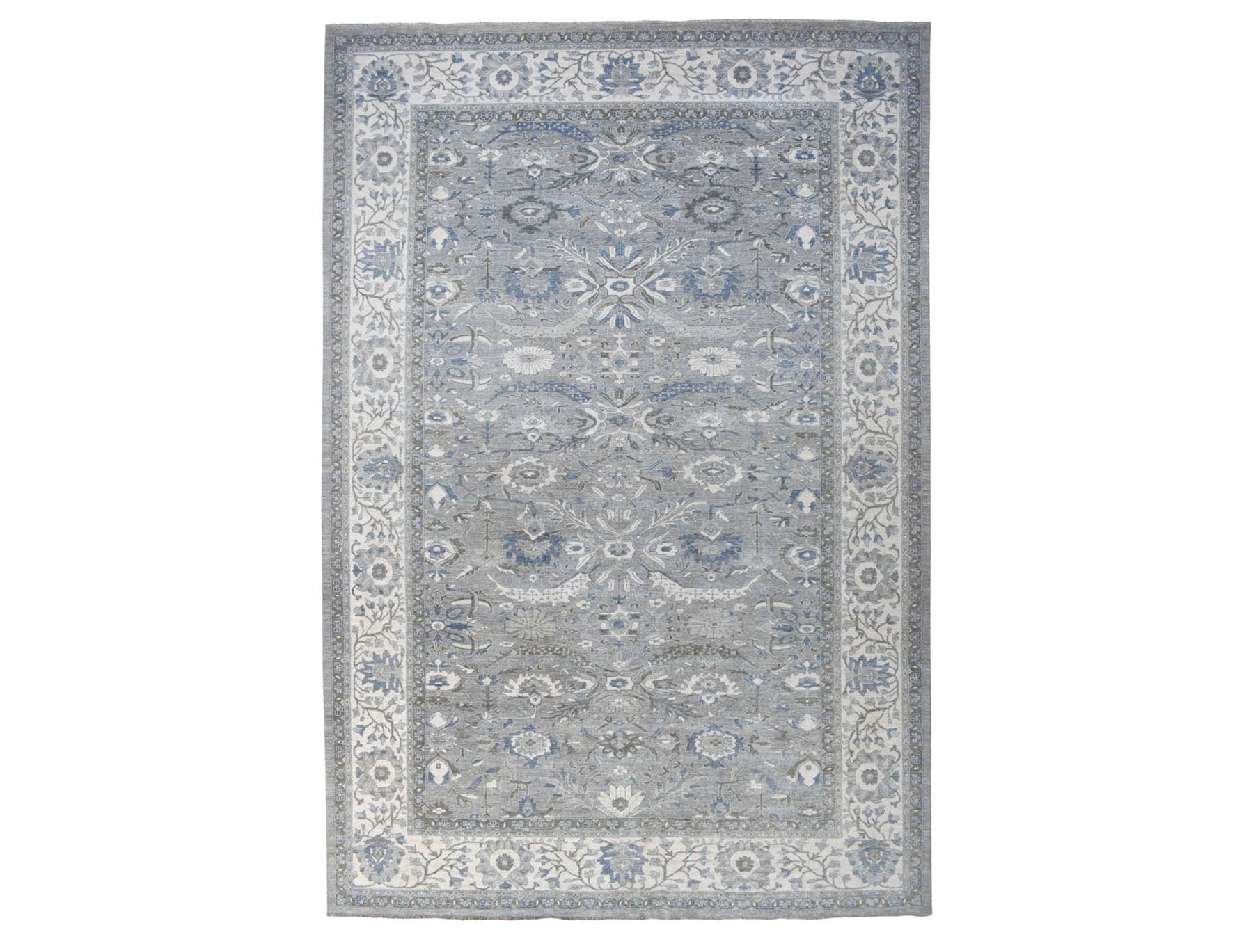 Mahal Oushak hand-knotted wool rug in Gray & Ivory, 12' x 17'8" — SKU O067383