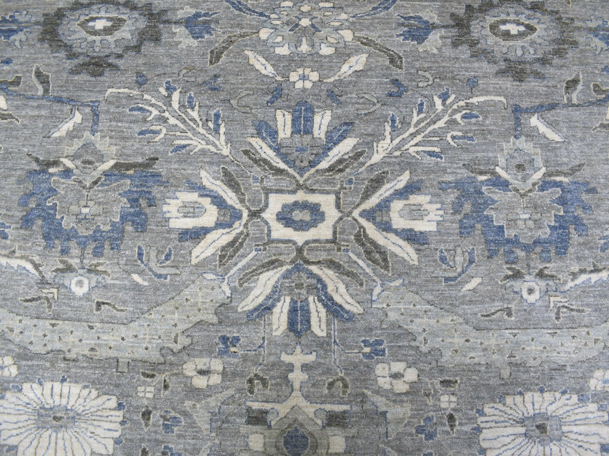 Mahal Oushak hand-knotted wool rug in Gray & Ivory, 12' x 17'8" — SKU O067383 (view 9)