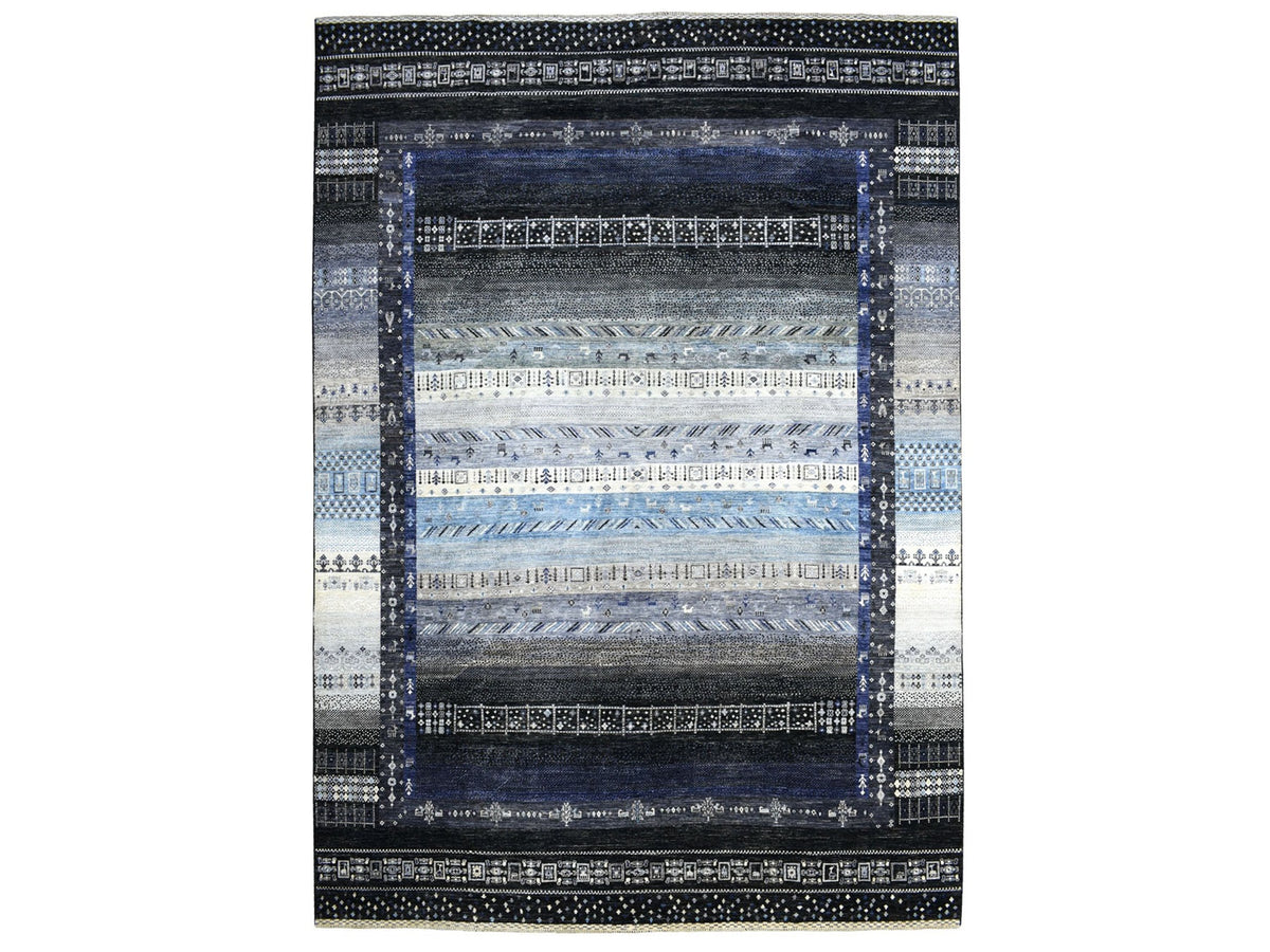 Gabbeh Tribal & Geometric hand-knotted wool rug in Black, 10' x 14' — SKU O067396