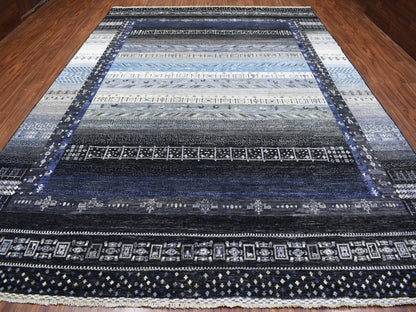 Gabbeh Tribal & Geometric hand-knotted wool rug in Black, 10' x 14' — SKU O067396 (view 2)
