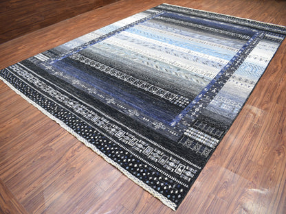Gabbeh Tribal & Geometric hand-knotted wool rug in Black, 10' x 14' — SKU O067396 (view 3)