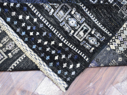 Gabbeh Tribal & Geometric hand-knotted wool rug in Black, 10' x 14' — SKU O067396 (view 6)