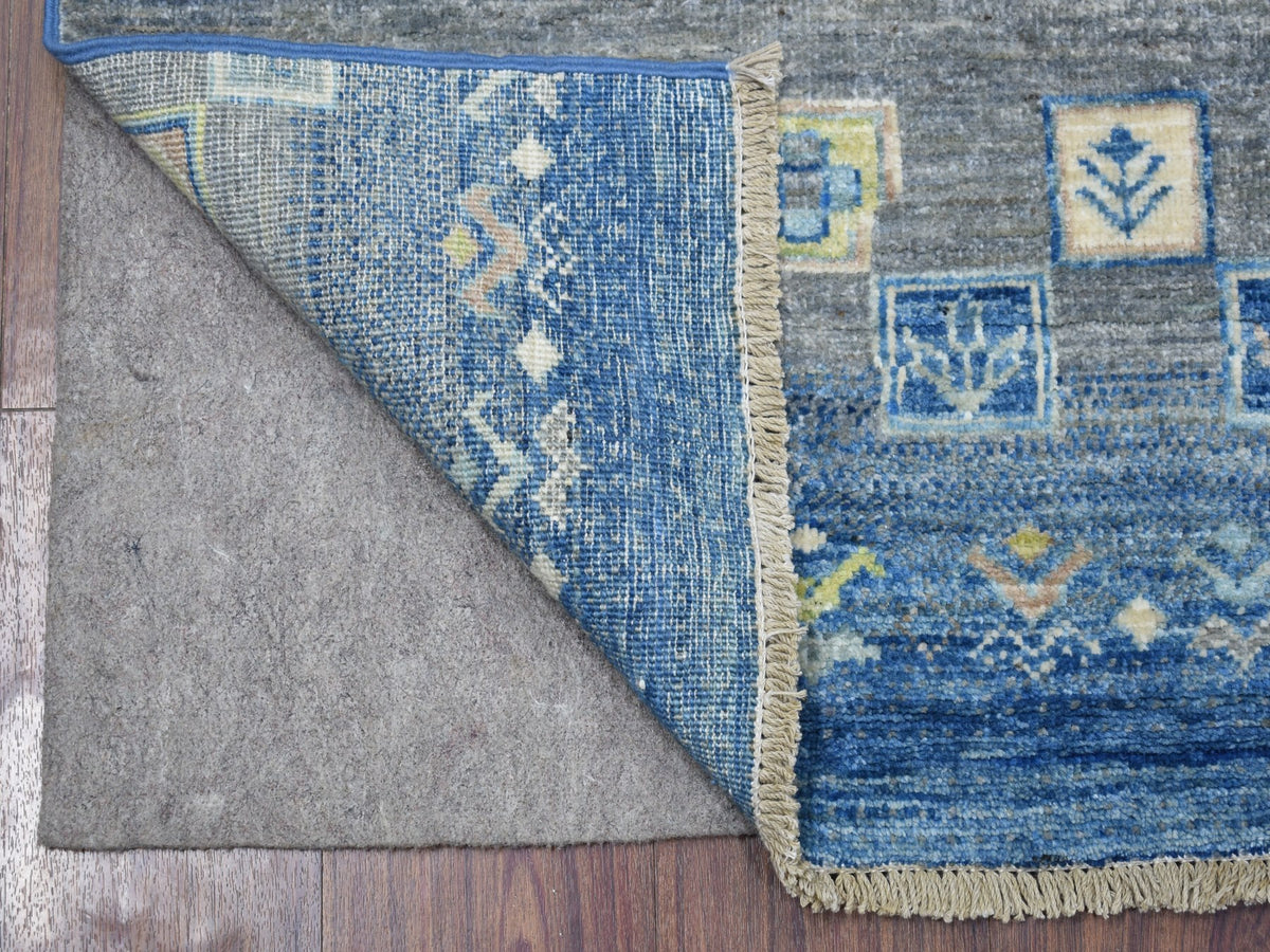 Gabbeh Tribal & Geometric hand-knotted wool runner in Blue, 2'5" x 9'7" — SKU O067399 (view 2)