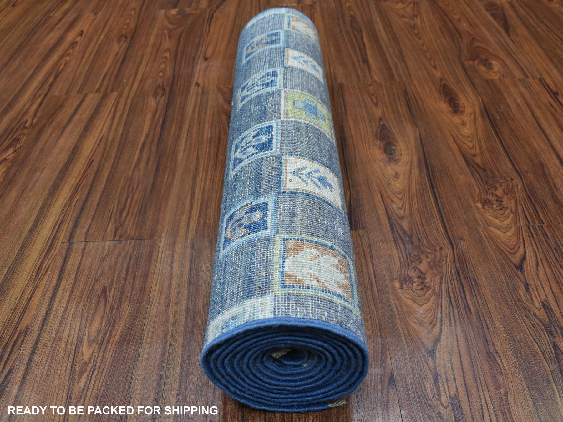 Gabbeh Tribal & Geometric hand-knotted wool runner in Blue, 2'5" x 9'7" — SKU O067399 (view 4)