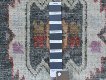 Grey 2'10" x 9'10" Tribal & Geometric Hand knotted Wool Rug - Sku: O067427