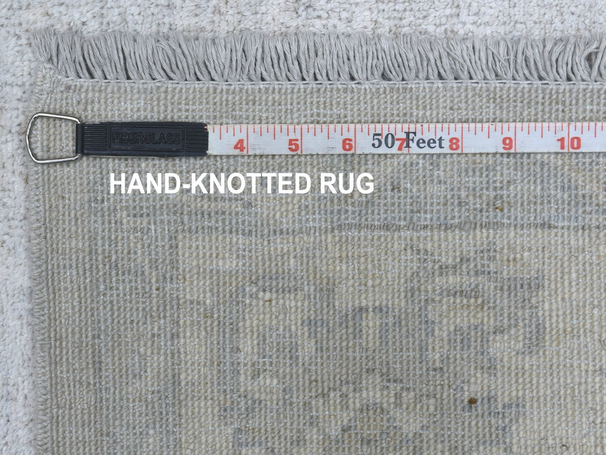 Peshawar Oushak hand-knotted wool rug in Beige & Silver Blue, 6'1" x 9' — SKU O067500 (view 7)