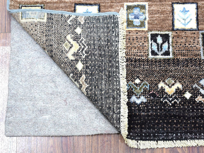 Grey 2'4" x 9'9" Tribal & Geometric Hand knotted Wool Rug - Sku: O067533