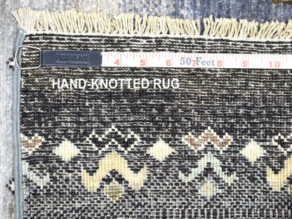 Grey 2'4" x 9'9" Tribal & Geometric Hand knotted Wool Rug - Sku: O067533