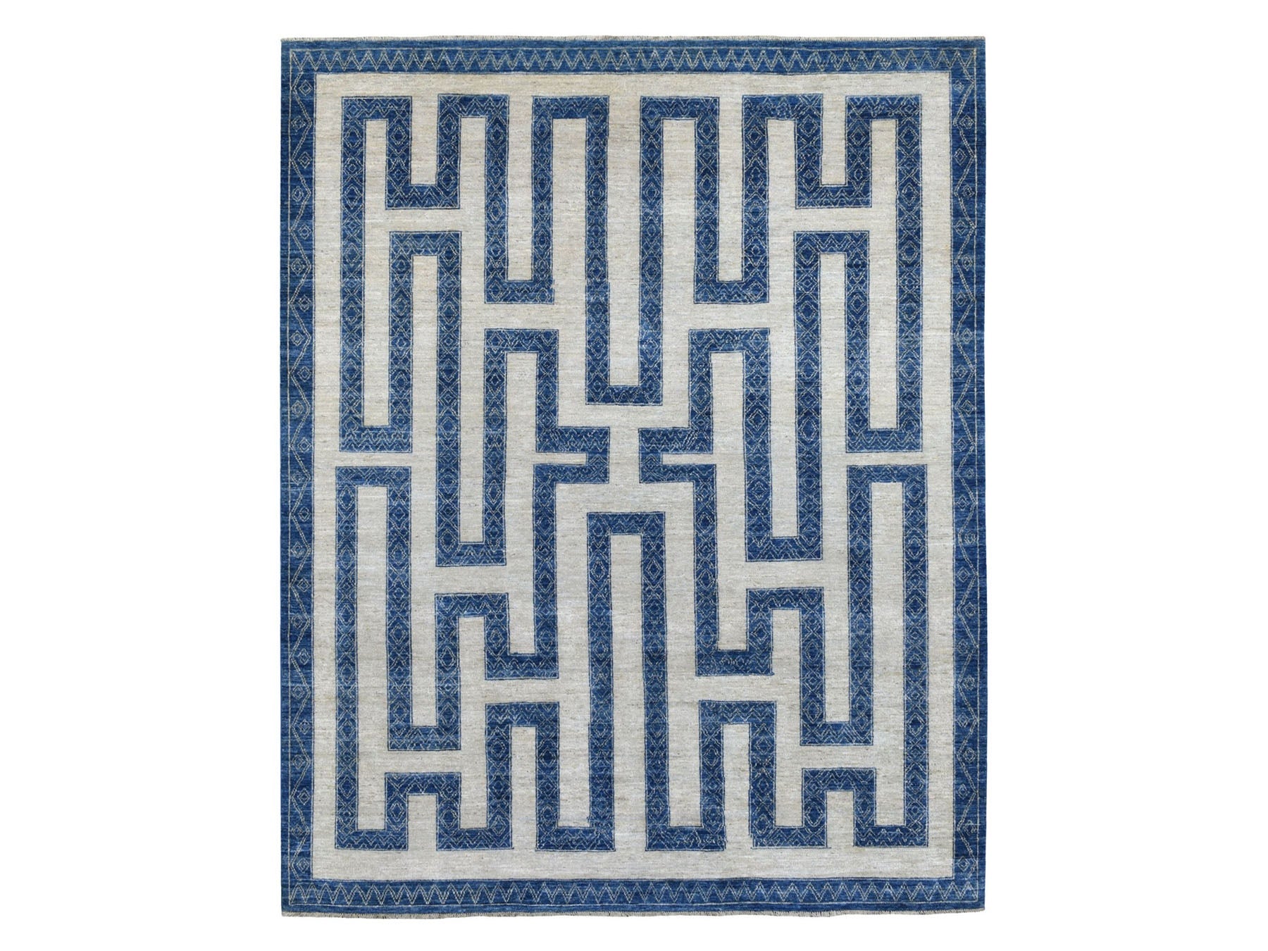 Oushak hand-knotted wool rug in Blue, 7'10" x 9'9" — SKU O067563