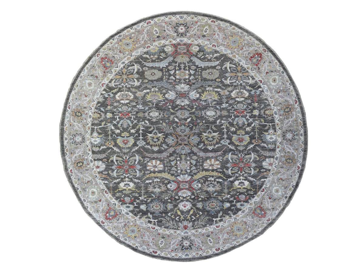 Peshawar Oushak hand-knotted wool rug in Gray & Ivory, 11'7" x 11'7" — SKU O067565