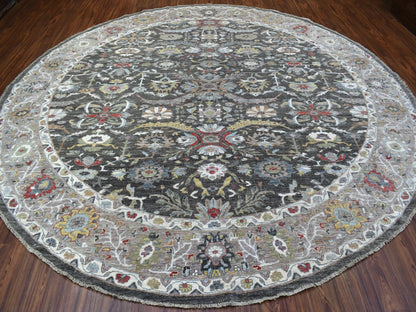 Grey 11'7" x 11'7" Oushak And Peshawar Hand knotted Wool Rug - Sku: O067565