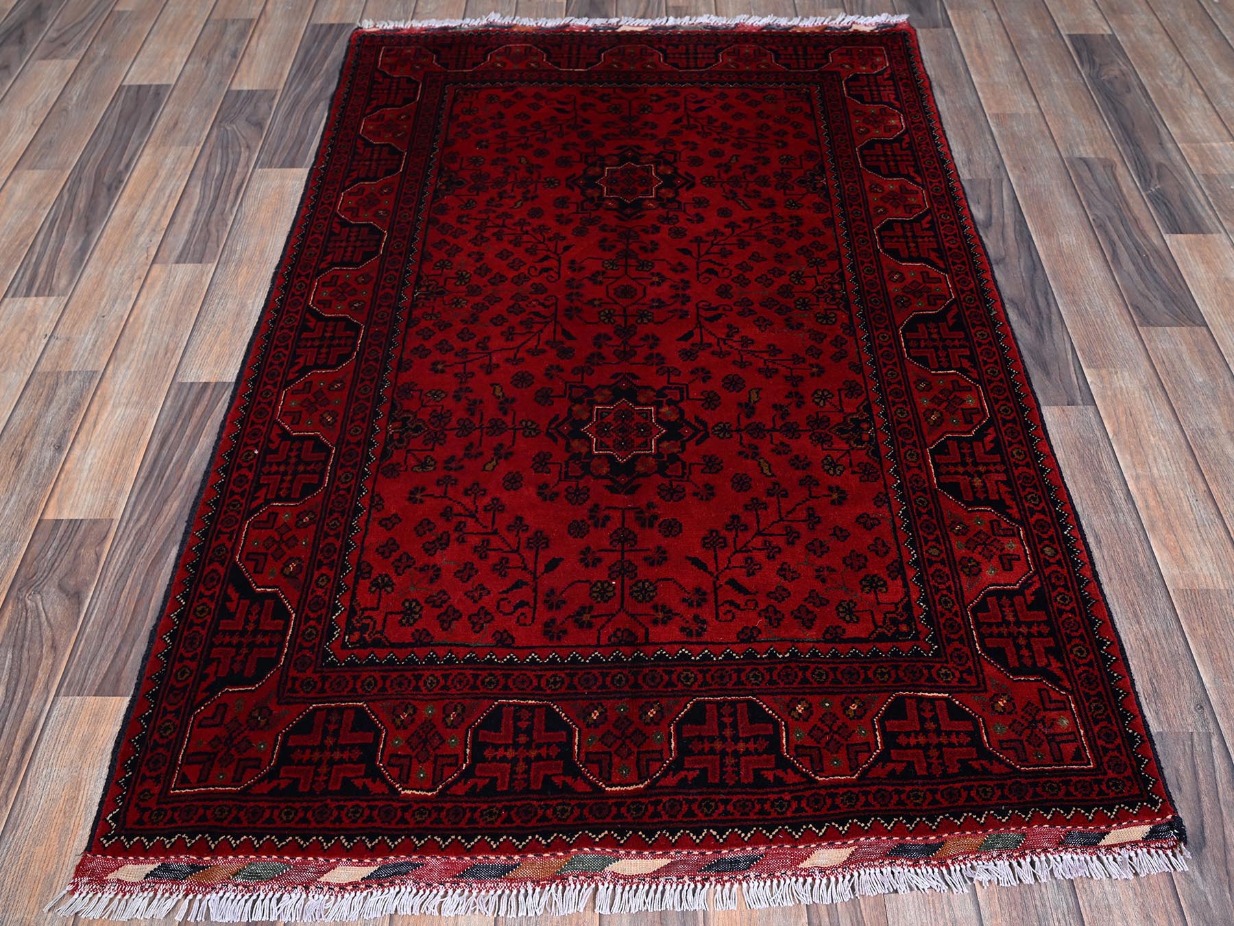 Tribal Tribal & Geometric hand-knotted wool rug in Red, 3'5" x 5'2" — SKU O0675 (view 2)