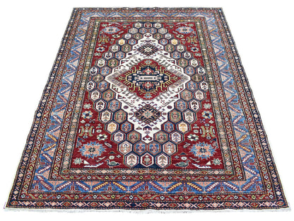 Ivory 5'0" x 6'5" Kazak Hand knotted Wool Rug - Sku: O067628