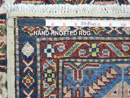 Ivory 5'0" x 6'5" Kazak Hand knotted Wool Rug - Sku: O067628
