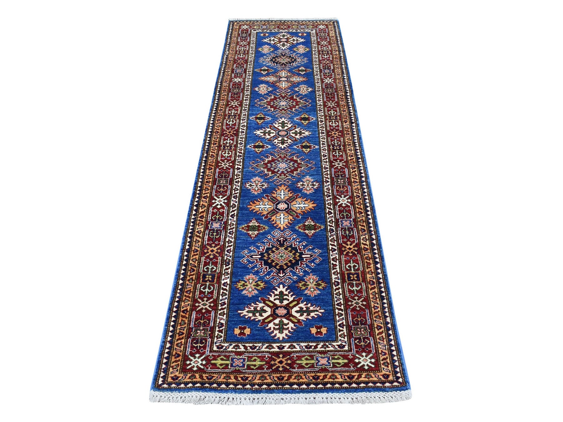 Kazak Kazak hand-knotted wool runner in Blue & Red, 2'6" x 8'8" — SKU O067654
